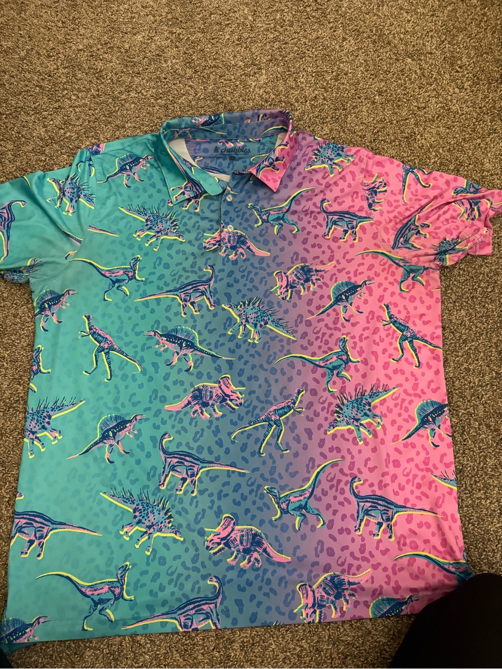 chubbies Kids Gradient Dino Polo Shirt - Teal/Blue/Pink